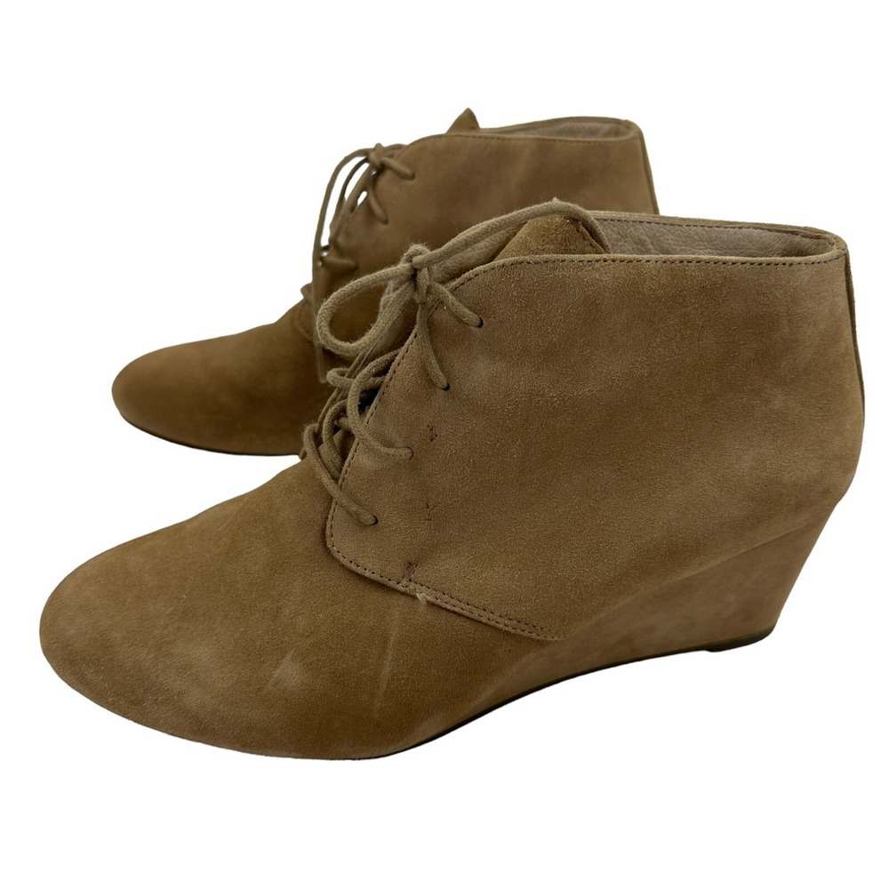 Vionic Becca Wedge Ankle Boots Size 9.5 Tan Brown Suede Lace Up Booties
